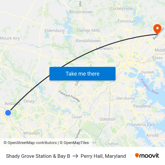 Shady Grove Station & Bay B to Perry Hall, Maryland map