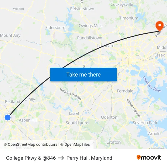 College Pkwy & @846 to Perry Hall, Maryland map