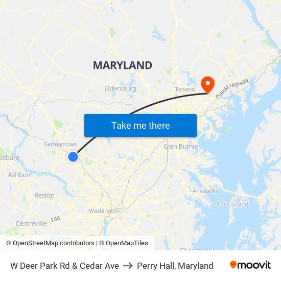 W Deer Park Rd & Cedar Ave to Perry Hall, Maryland map