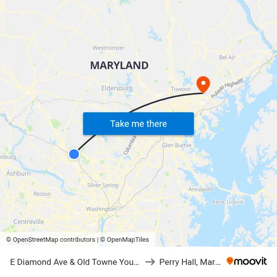 E Diamond Ave & Old Towne Youth Center to Perry Hall, Maryland map