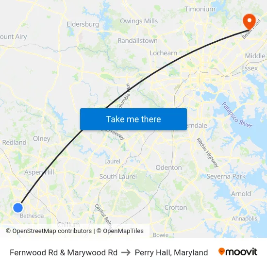 Fernwood Rd & Marywood Rd to Perry Hall, Maryland map
