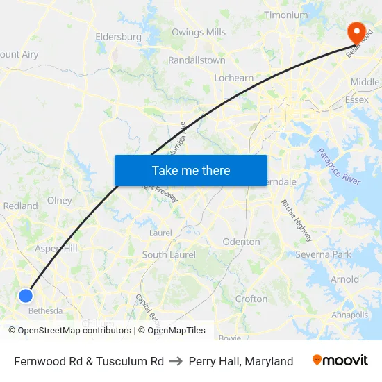 Fernwood Rd & Tusculum Rd to Perry Hall, Maryland map