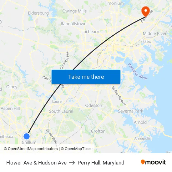 Flower Ave & Hudson Ave to Perry Hall, Maryland map