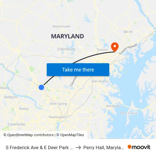 S Frederick Ave & E Deer Park Dr to Perry Hall, Maryland map