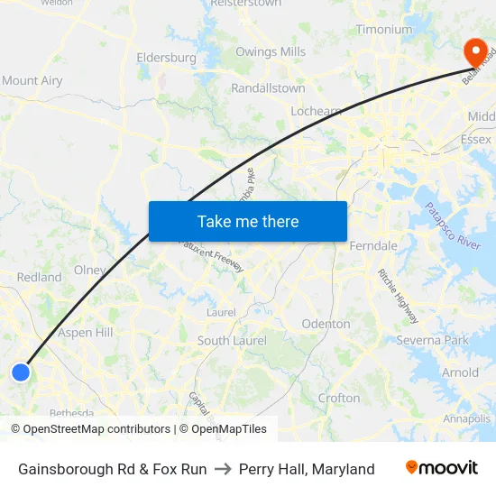 Gainsborough Rd & Fox Run to Perry Hall, Maryland map