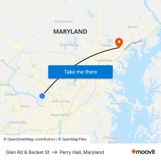 Glen Rd & Becket St to Perry Hall, Maryland map