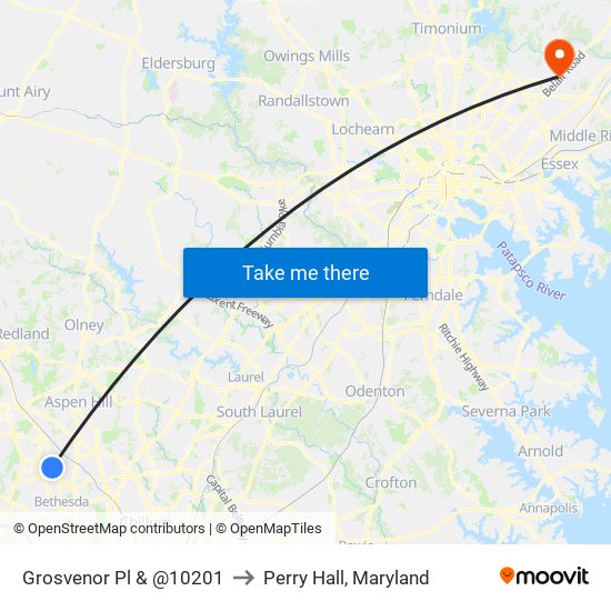 Grosvenor Pl & @10201 to Perry Hall, Maryland map