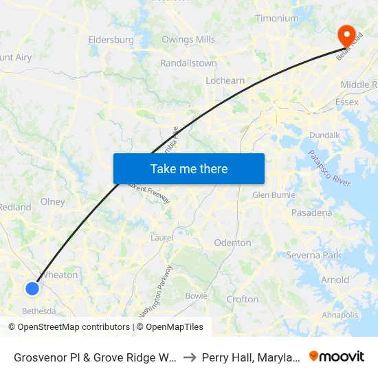 Grosvenor Pl & Grove Ridge Way to Perry Hall, Maryland map