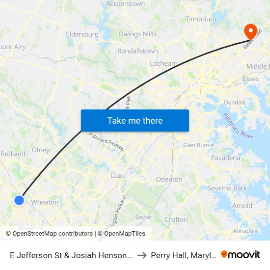 E Jefferson St & Josiah Henson Pkwy to Perry Hall, Maryland map