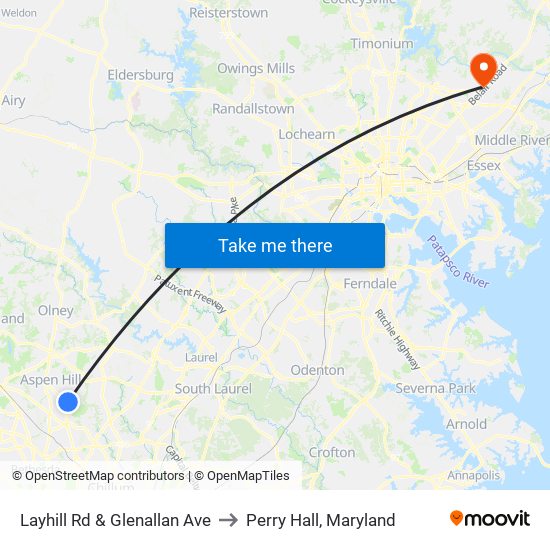 Layhill Rd & Glenallan Ave to Perry Hall, Maryland map