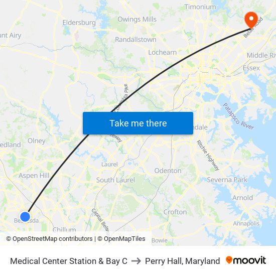 Medical Center Station & Bay C to Perry Hall, Maryland map