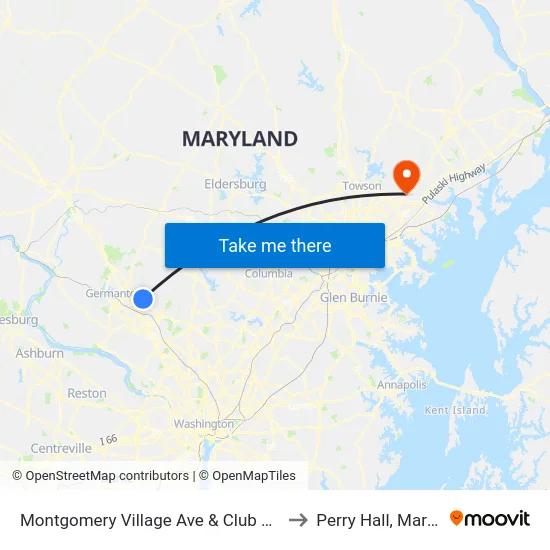 Montgomery Village Ave & Club House Rd to Perry Hall, Maryland map