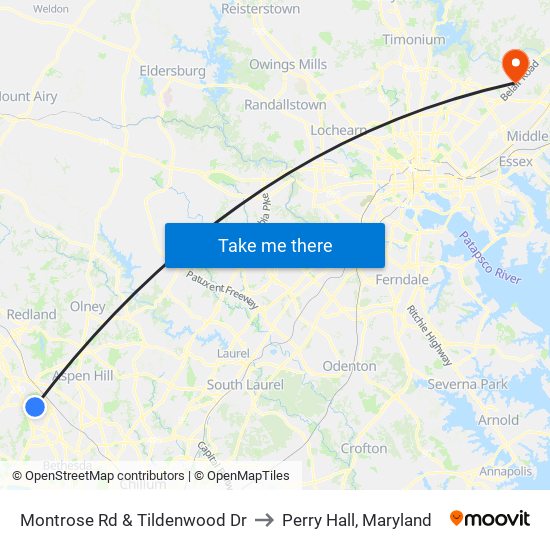 Montrose Rd & Tildenwood Dr to Perry Hall, Maryland map