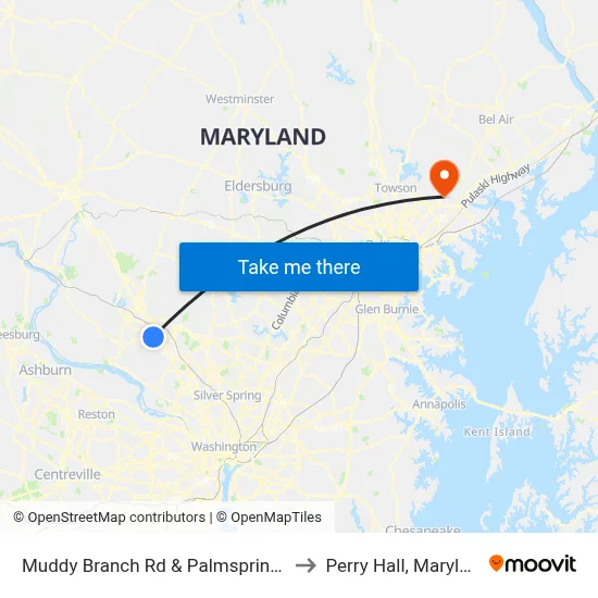 Muddy Branch Rd & Palmspring Dr to Perry Hall, Maryland map