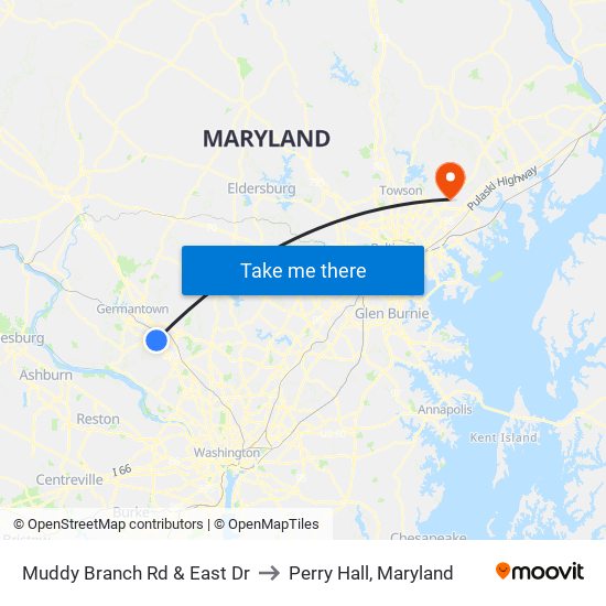 Muddy Branch Rd & East Dr to Perry Hall, Maryland map