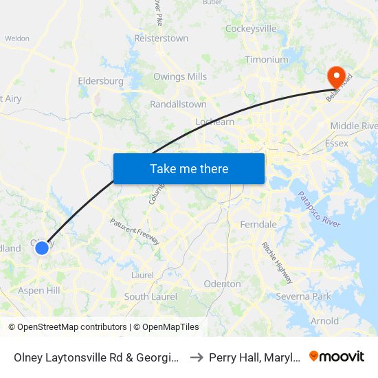 Olney Laytonsville Rd & Georgia Ave to Perry Hall, Maryland map