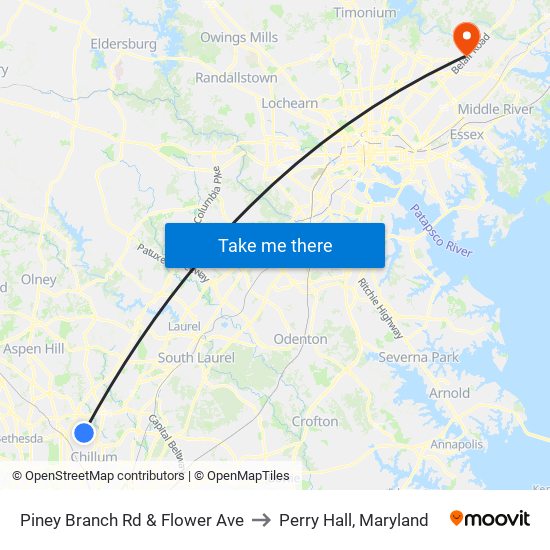 Piney Branch Rd & Flower Ave to Perry Hall, Maryland map