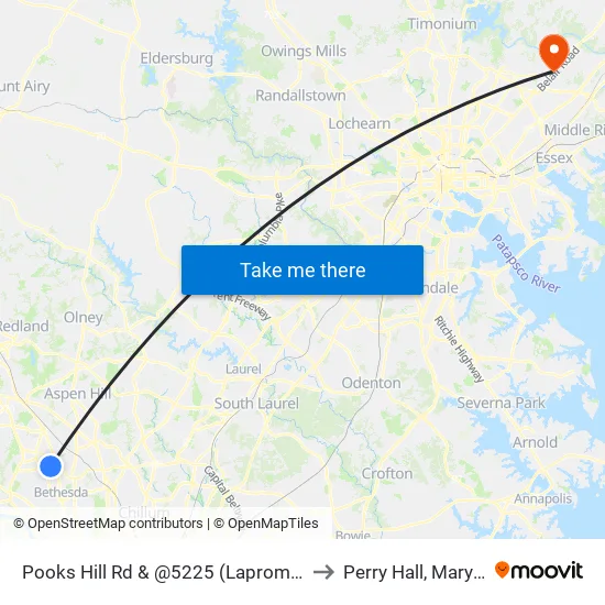 Pooks Hill Rd & @5225 (Lapromenade) to Perry Hall, Maryland map