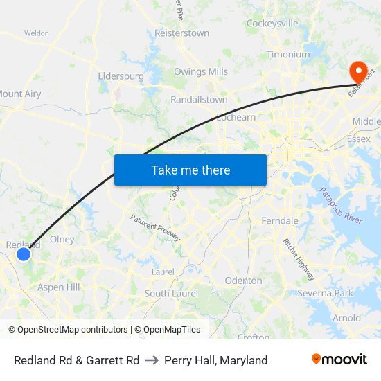 Redland Rd & Garrett Rd to Perry Hall, Maryland map