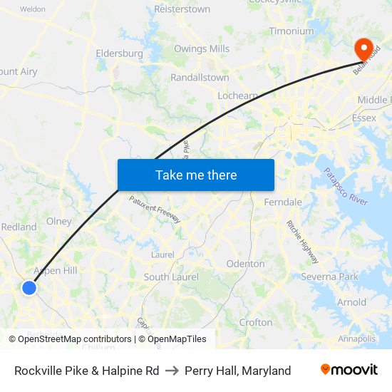 Rockville Pike & Halpine Rd to Perry Hall, Maryland map