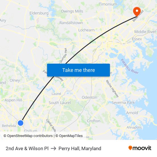 2nd Ave & Wilson Pl to Perry Hall, Maryland map
