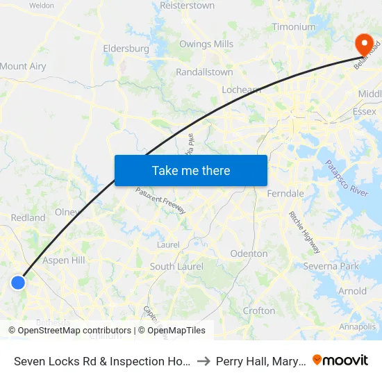 Seven Locks Rd & Inspection House Rd to Perry Hall, Maryland map