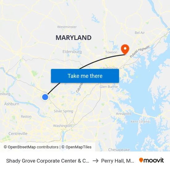 Shady Grove Corporate Center & Corporate Blvd to Perry Hall, Maryland map