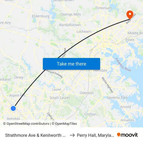 Strathmore Ave & Kenilworth Ave to Perry Hall, Maryland map