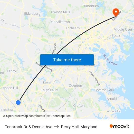 Tenbrook Dr & Dennis Ave to Perry Hall, Maryland map