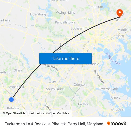 Tuckerman Ln & Rockville Pike to Perry Hall, Maryland map