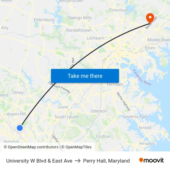University W Blvd & East Ave to Perry Hall, Maryland map