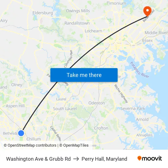 Washington Ave & Grubb Rd to Perry Hall, Maryland map