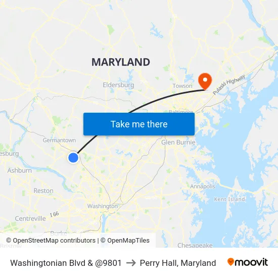 Washingtonian Blvd & @9801 to Perry Hall, Maryland map