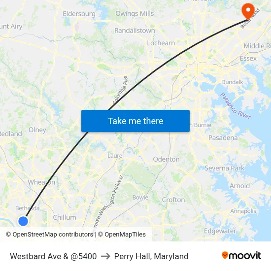 Westbard Ave & @5400 to Perry Hall, Maryland map