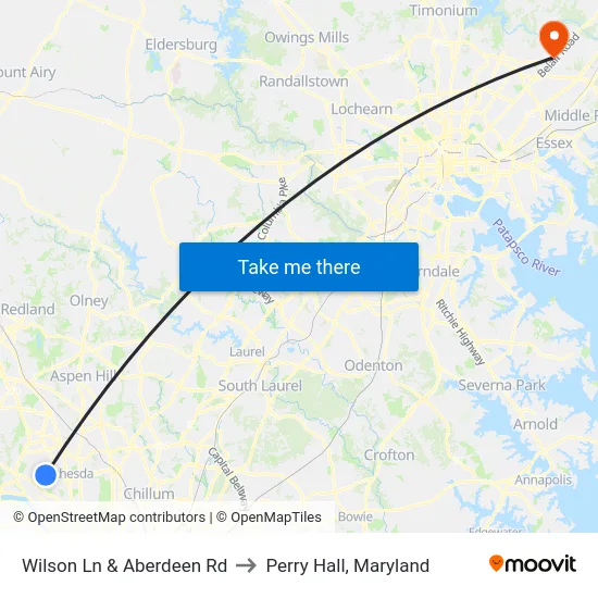 Wilson Ln & Aberdeen Rd to Perry Hall, Maryland map