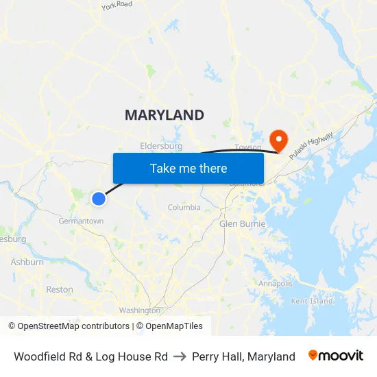 Woodfield Rd & Log House Rd to Perry Hall, Maryland map