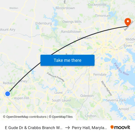 E Gude Dr & Crabbs Branch Way to Perry Hall, Maryland map
