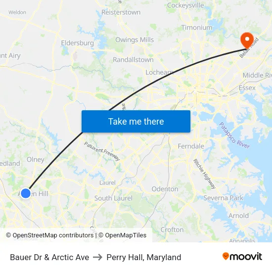 Bauer Dr & Arctic Ave to Perry Hall, Maryland map