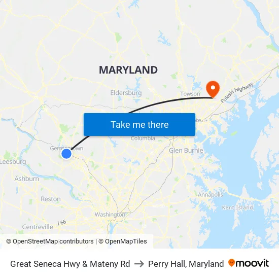 Great Seneca Hwy & Mateny Rd to Perry Hall, Maryland map