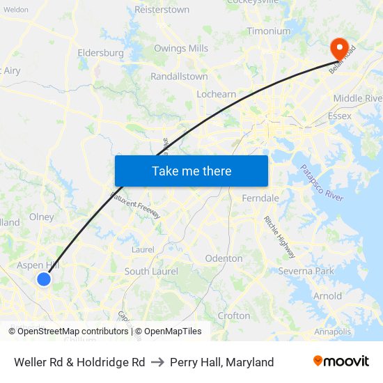 Weller Rd & Holdridge Rd to Perry Hall, Maryland map