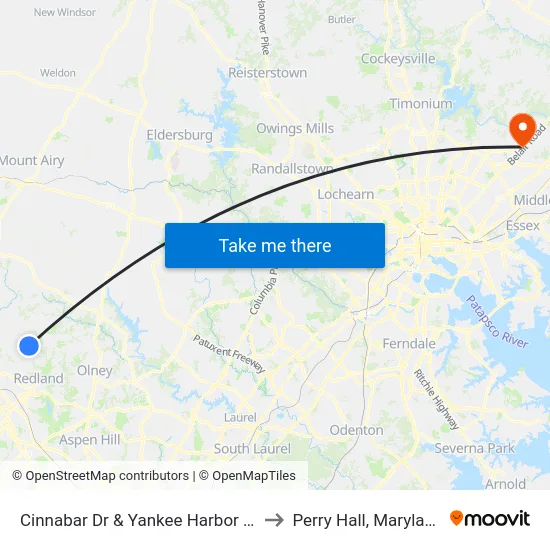 Cinnabar Dr & Yankee Harbor Dr to Perry Hall, Maryland map