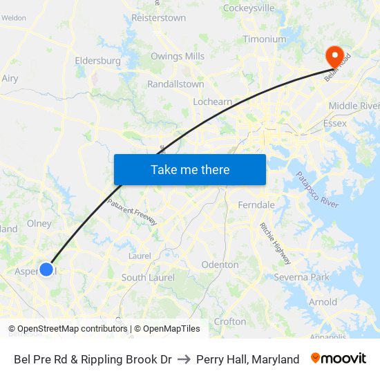 Bel Pre Rd & Rippling Brook Dr to Perry Hall, Maryland map