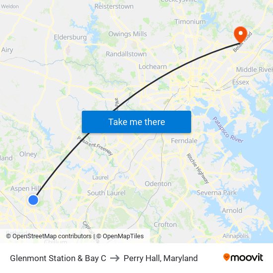 Glenmont Station & Bay C to Perry Hall, Maryland map
