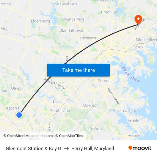 Glenmont Station & Bay G to Perry Hall, Maryland map