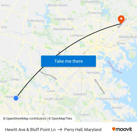 Hewitt Ave & Bluff Point Ln to Perry Hall, Maryland map