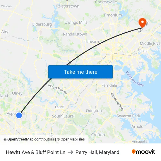 Hewitt Ave & Bluff Point Ln to Perry Hall, Maryland map