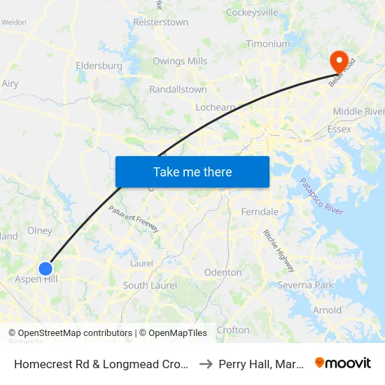 Homecrest Rd & Longmead Crossing Dr to Perry Hall, Maryland map