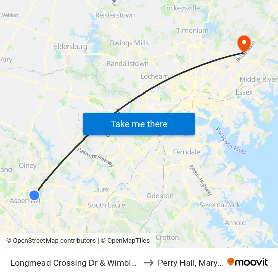 Longmead Crossing Dr & Wimbledon Dr to Perry Hall, Maryland map