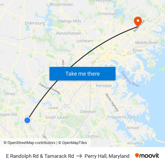 E Randolph Rd & Tamarack Rd to Perry Hall, Maryland map