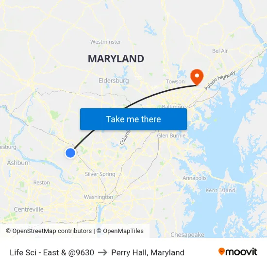Life Sci - East & @9630 to Perry Hall, Maryland map